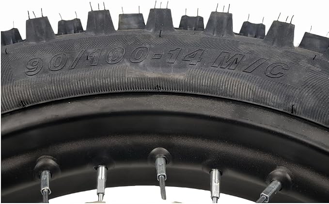 14 "Rear Wheel Rim Tire Assembly for Dirt Bike 90/100-14 15mm axle Rear Wheel Rim Tire Fits 50cc-125cc dirt bike TTR SSR CRF Apollo Includes brake disc and sprocket