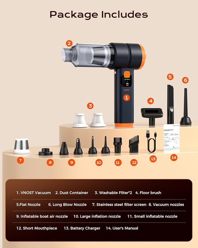 Portable Cordless Car Vacuum,4-in-1 Handheld Cordless Vacuum with 30000Pa Suction,130000 RPM,6800mAh Battery,10 Nozzles,Rubber Paint Material for Car,Home,Birthday Gifts for Men Dad Husband(Ink Black)