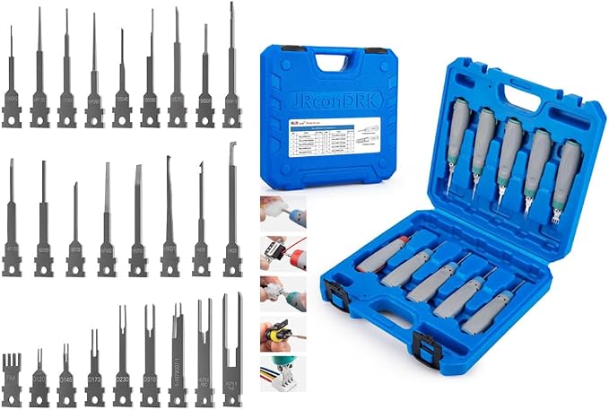 ST5278 26PCS Pin Extractor Tool Tips+10PCS Terminal Removal Tool Kit Protective Cover Terminal Release Tool for Deutsch AMP/TE Molex Delphi JST Harting Connectors & More