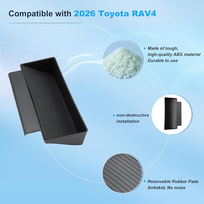 BIXUAN 2026 RAV4 Center Console Organizer Custom Fit for 2026 Toyota RAV4 (LE/SE/XLE/XLE Premium/Woodland/XSE/Limited) ABS Middle Console Tray Storage Box 2026 RAV4/RAV4 Hybrid Interior Accessories
