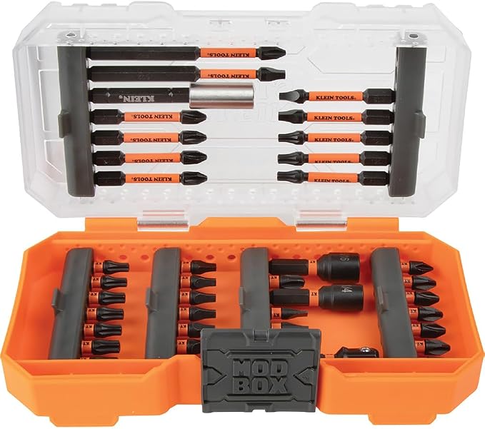 Klein Tools 65400 15-Piece Impact Socket Set with 33801 40-Piece Impact Driver Bit Set, Sockets, Bits, Accessories and Case