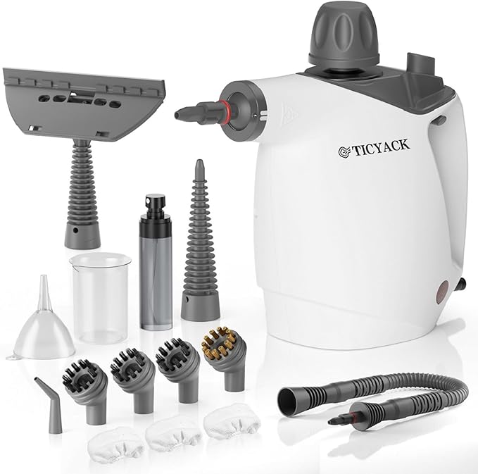 TICYACK Handheld Steam Cleaner, Steam Cleaner with 16 PCS Accessory & Safety Lock, 500ML Capacity, Multi-Surface Deep Cleaning for Home, Car, Bathroom, Grout, Floor, Window (White)