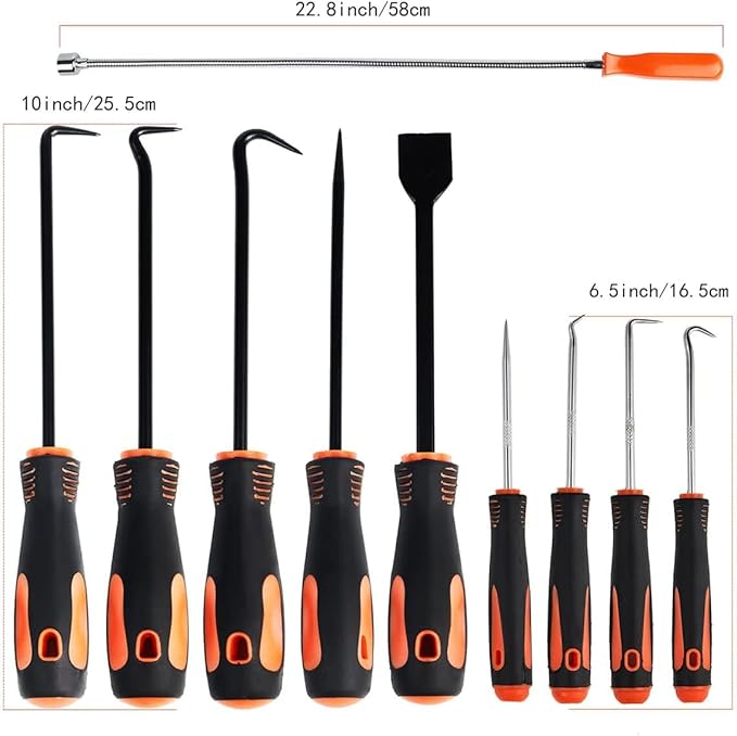 Hook and Pick Set with Case 13 Pcs - Clip Pliers & Fastener Remover, Gasket Scraper Tool, Magnetic Pick Up Tool, for Hose Removal Puller and Auto Upholstery Combo Repair Kit