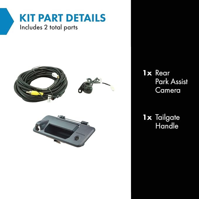 TRQ Rear View Camera Add On Kit w/Wiring Harness & Tailgate Handle Compatible with Toyota