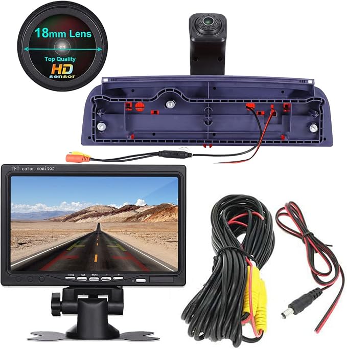 1280 * 720 Pixel Super HD Brake Light Backup Camera with 7 Inch LCD Monitor, Night Vision Reversing Camera Replacement for Ford Transit Connect 2 II/XL Cargo Titanium Passenger Wagon 2014-2022