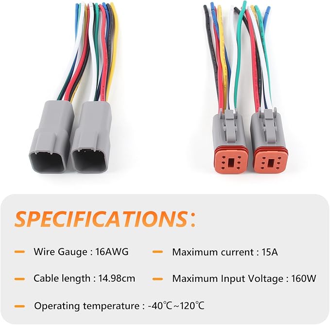 Newdeli Deutsch 6 Pin Connector Kit Waterproof Electrical Connector 16 AWG Male and Female Automotive Wire Connectors for Car Truck Boat, Dt Connector 2 Sets