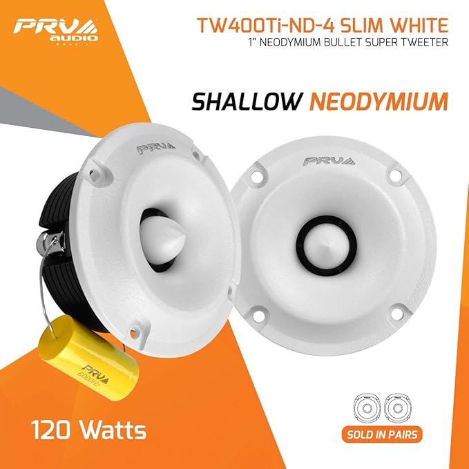 PRV Audio Bullet Super Tweeters - Neodymium, 3 Inch Slim, 120 Watts Max Power, Easy to Mount Pair, 4 Ohm, White
