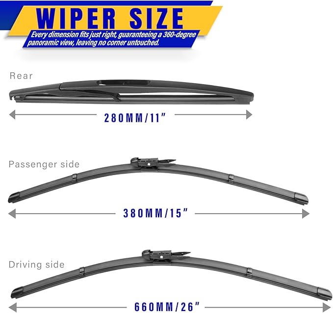 3 wipers Replacement for 2012-2017 Chevrolet Sonic/Aveo/2011-2017 Holden Barina, Windshield Wiper Blades Original Equipment Replacement - 26"/15"/11" (Set of 3) Pinch Tab
