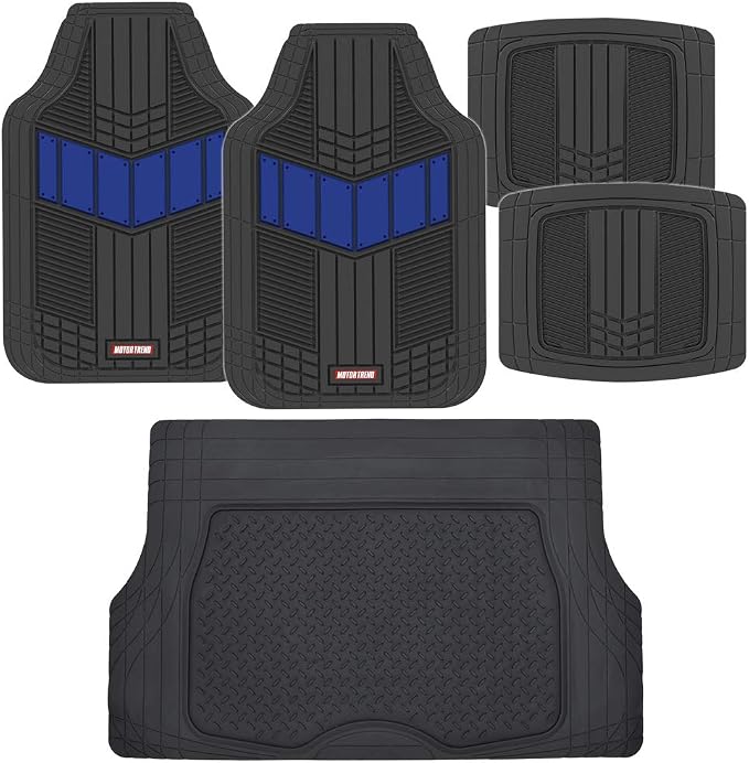 Motor Trend DualFlex Blue Floor Mats for Cars & Cargo Mat Full Set - All Weather Front & Rear Rubber Automotive Floor Mats & Cargo Liner for SUV, Car, & Van - Interior Trunk Mat & Floor Cover