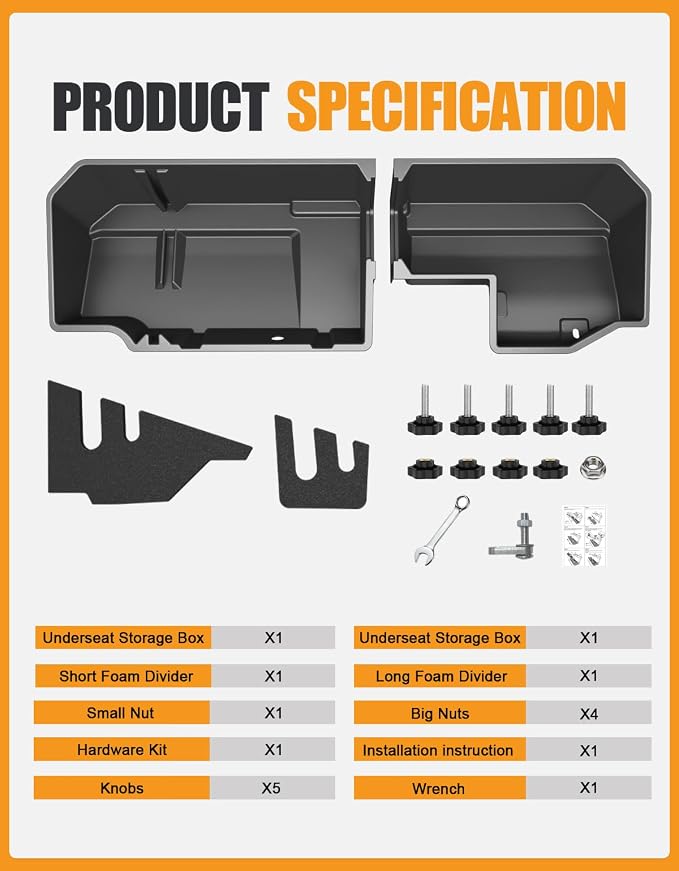 KINGGERI Under Seat Storage Boxes Compatible with 2019-2026 Chevy Chevrolet Silverado 1500/GMC Sierra 1500, 2020-2026 Silverado/Sierra 2500HD/3500HD | Double & Crew Cab Rear Underseat Organizer Box