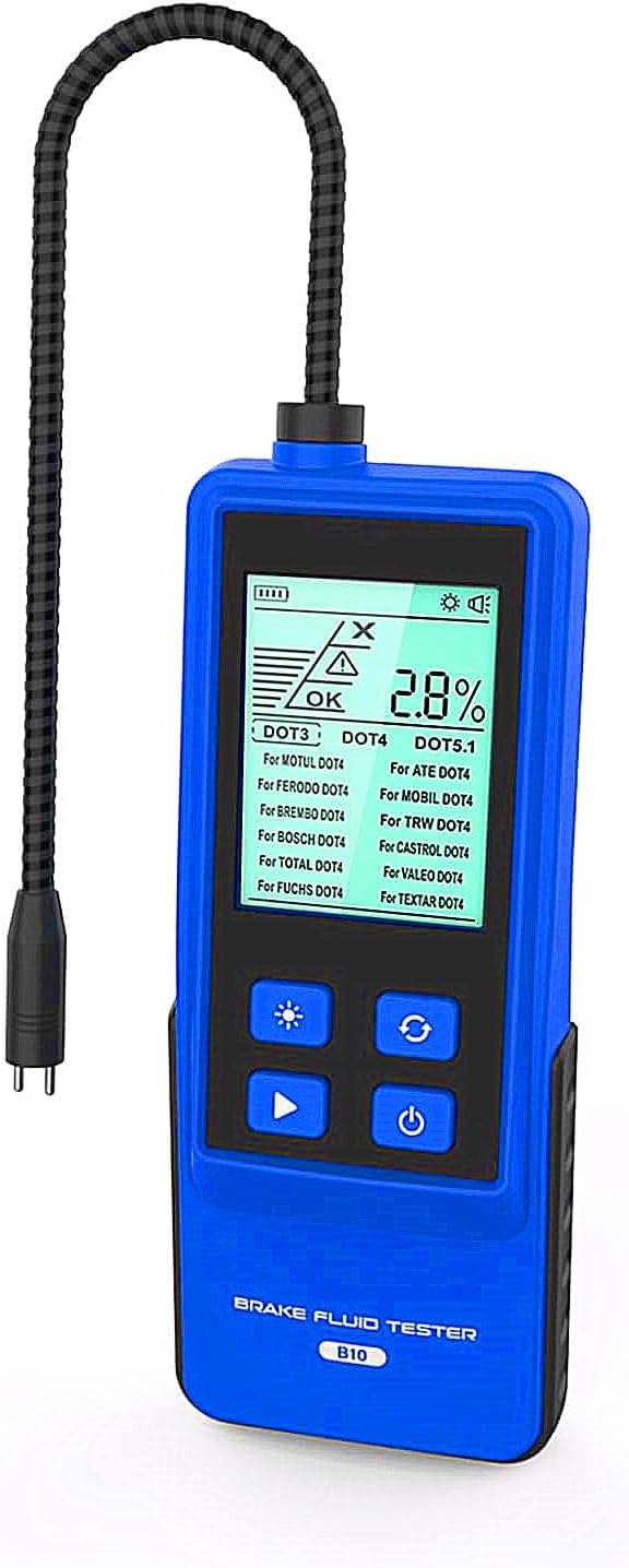 Brake Fluid Tester Automotive Digital Brake Fluid Detector Moisture Detector for DOT3 DOT4 DOT5.1, Car Brake Fluid Boiling Point Meter with 2.8" Display Audible Alarm High Precision Probe (T10)