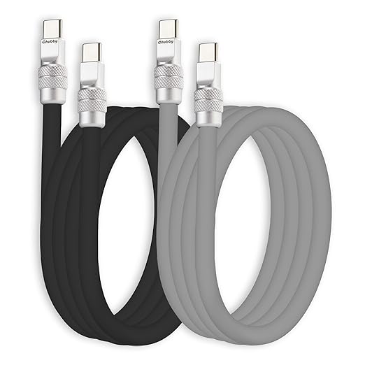 chubbycable Couple Chubby 2 Pack 240W USB C Cable Extra Thick Silicone Fast Charging Cable Compatible with iPhone 17-15 Series iPad Galaxy Series, Black+Gray, Type-C to Type-C, 8.2FT