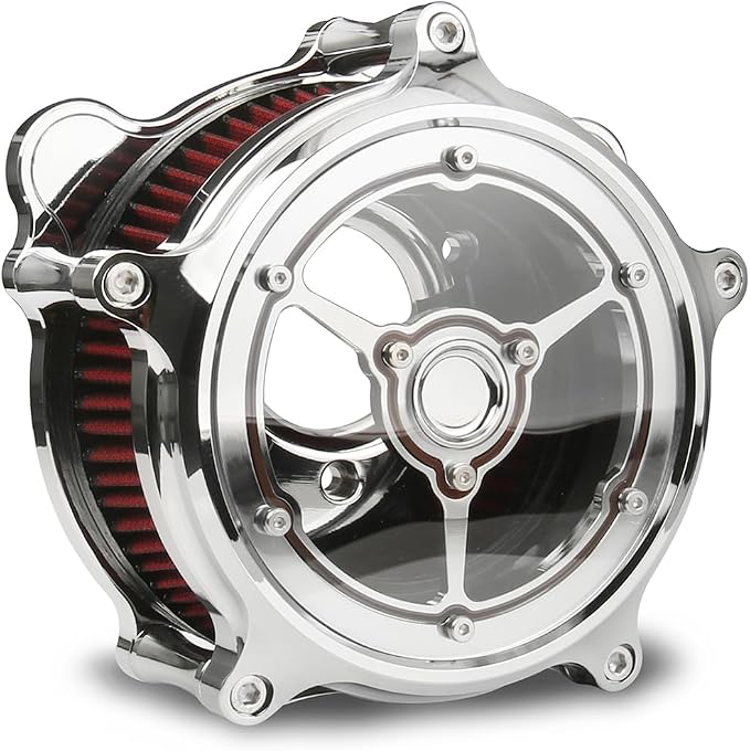 For harley davidson air cleaner filter sportster Touring street glide road king electra Dyna Softail motorcycle air intake (Chromed-clarity red filter, C-For Touring 2008-2016)