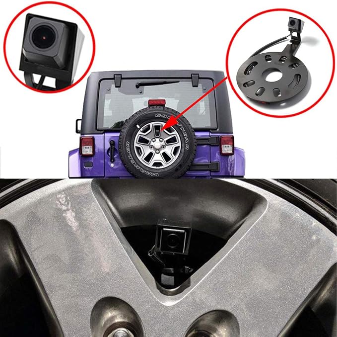 EWAY Backup Rear View Spare Tire Mount Camera w/ 16FT 4PIN Extension Cable for Jeep Wrangler 2007-2018 with 4.3" Anti-Glare Mirror LCD Monitor Reverse Camera with Removable Guideline