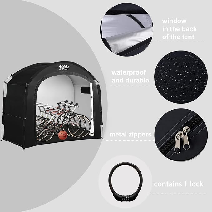 Bike Storage Tent, Outdoor Shed with Thick Waterproof Fabric, 30% More Top Space, Fits 2/3/4/5 Bikes or Tricycles, Easy Setup, Portable Cover for Garden Tools & Motorcycles