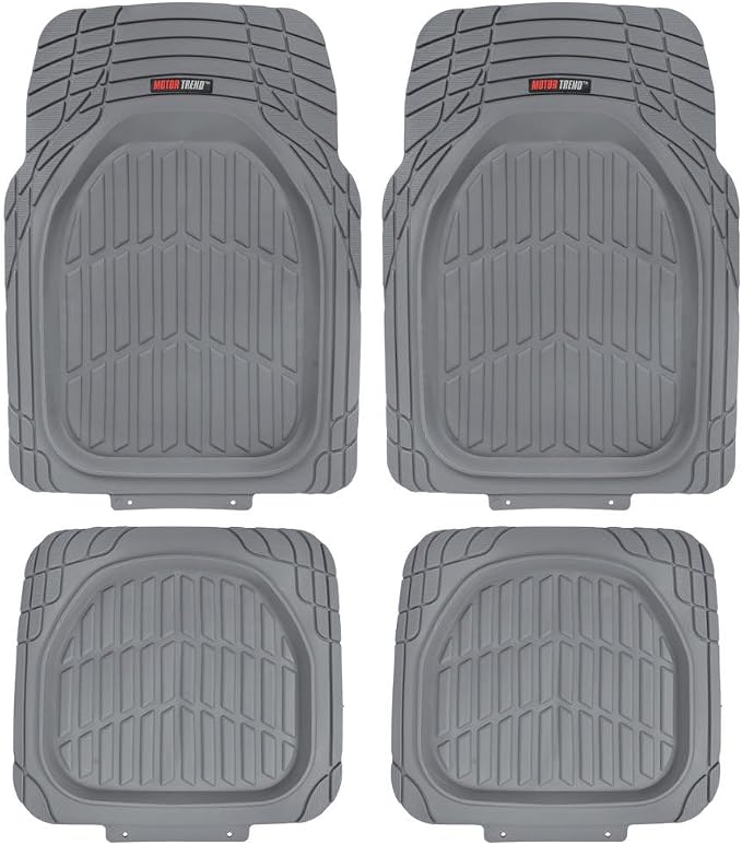Motor Trend FlexTough Deep Dish Heavy Duty Rubber Floor Mats & Cargo Liner for Trunk All Weather (Gray) - Complete Coverage Set