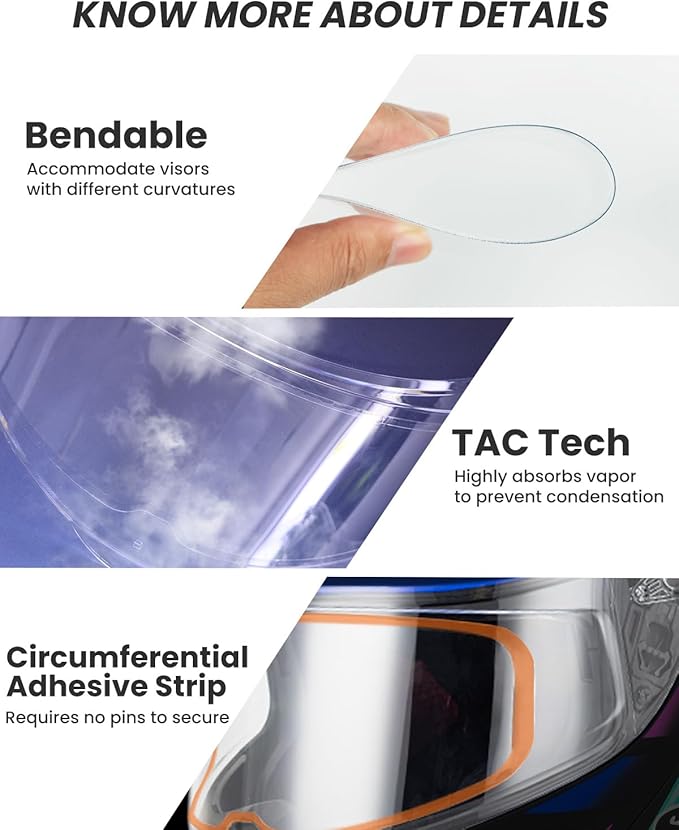 Soman Universal Motorcycle Helmet Anti Fog Film, 1 Pack Anti-fog Film for Motorcycle Helmet Visor Shield Compatible with XD-4 MX-9 XG 100 K6 I90 Strada II (Clear)