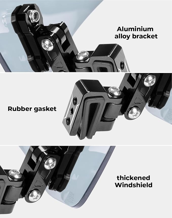 KEMIMOTO Motorcycle Windshield Upgraded Aluminum Metal Heightened Spoiler Clip Universal Adjustable Extension Clips Windshield Extension Dark Tint