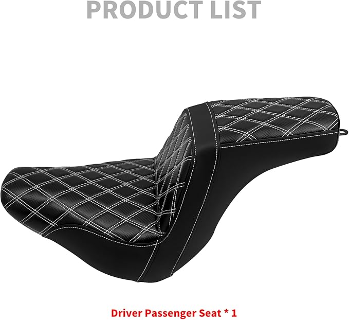 Motorcycle 2-Up Seat Driver Passenger One-Piece Seat Fit For Harley Low Rider Low Rider S ST FXLR FXLRST 2018-up (White Stitching)