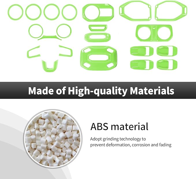 21PCS Light Green Interior Trim Kits Fit for 2018-2023 Jeep Wrangler JL JLU & Gladiator JT 4Door Interior Decor Accessories Dashboard AC Headlight Switch Roof Speaker Inner Door Bowl Steering Button