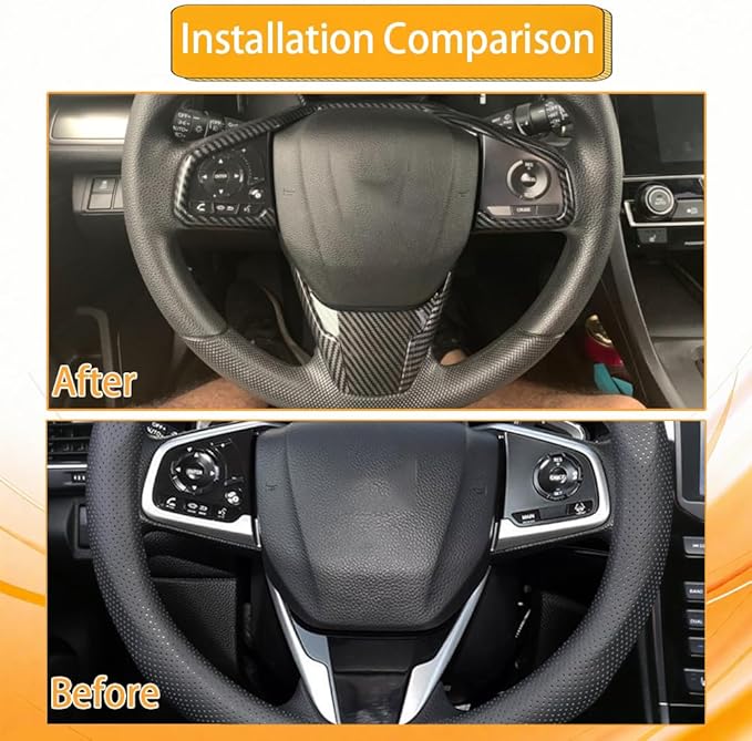 Steering Wheel Trim Decoration Sticker Compatible with Honda Civic Accessories 10th Gen 2016 2017 2018 2019 2020 2021 ABS Carbon Fiber Style (4 PCS)
