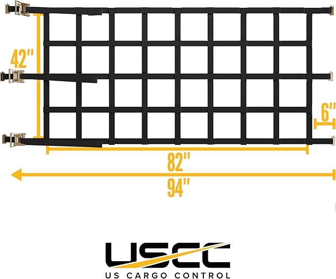 US Cargo Control E Track Cargo Nets for Trailers 82" x 42" (2 Pack), Adjustable Heavy Duty Cargo Net with Ratchets for E-Track and X-Track Systems, 8" x 8" Holes, Use in Enclosed Trailers, Box Trucks