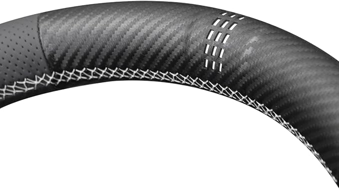 MEWANT Black Matte PU Carbon Fiber Faux Leather Steering Wheel Wrap for Tesla Model3 Highland 2025 Model Y Juniper 2025