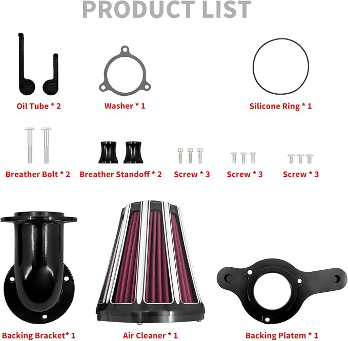 Air Cleaner Filter 90° Forward-Facing Intake Kit CNC Fit for Harley Touring Softail (Black Housing Red Element,D For M8 Touring 17-23 Trike 17-25 Softail 18-24)