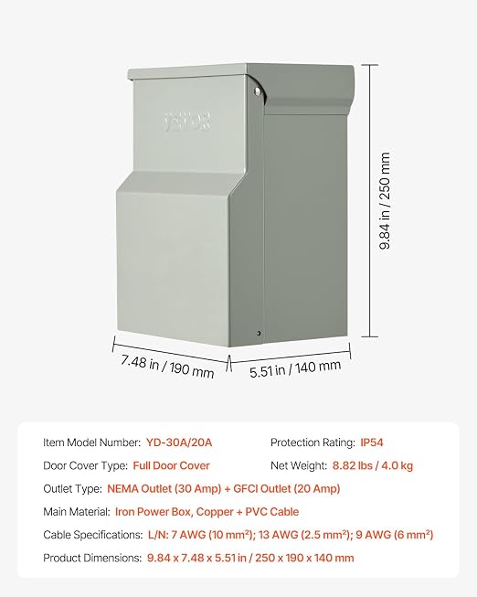 VEVOR Temporary Power Outlet Panel, RV Electrical Breaker Box with Prewired 30 Amp & 20 Amp GFCI Receptacle Circuit, Weatherproof RV Electrical Panel for RV Hookup Camper Travel Trailer Motorhome
