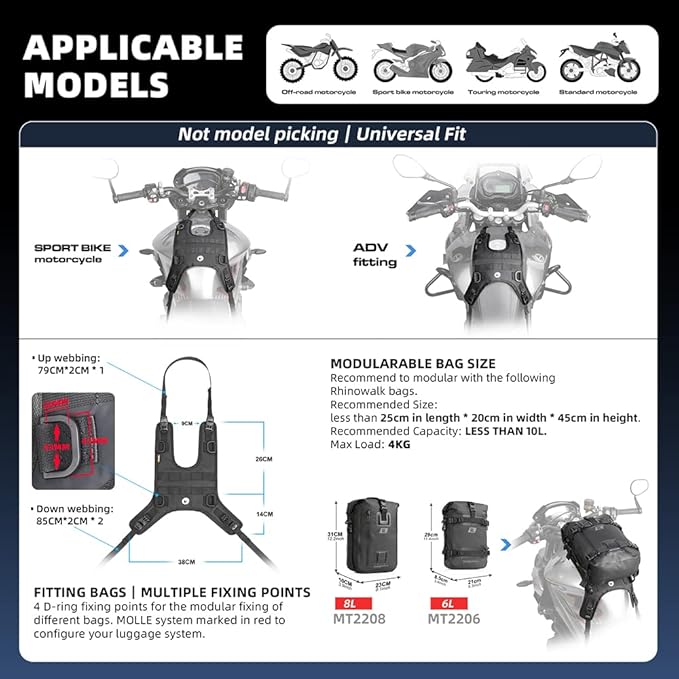Rhinowalk Motorcycle Tank Bag/Bumper Bag Universal Saddle Bag Mounting Base