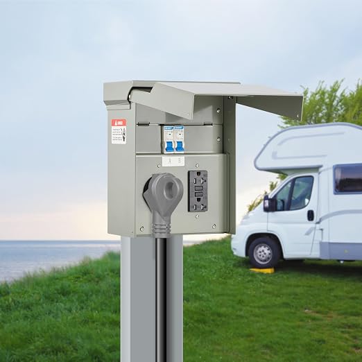 VEVOR Temporary Power Outlet Panel, RV Electrical Breaker Box with Prewired 30 Amp & 20 Amp GFCI Receptacle Circuit, Weatherproof RV Electrical Panel for RV Hookup Camper Travel Trailer Motorhome