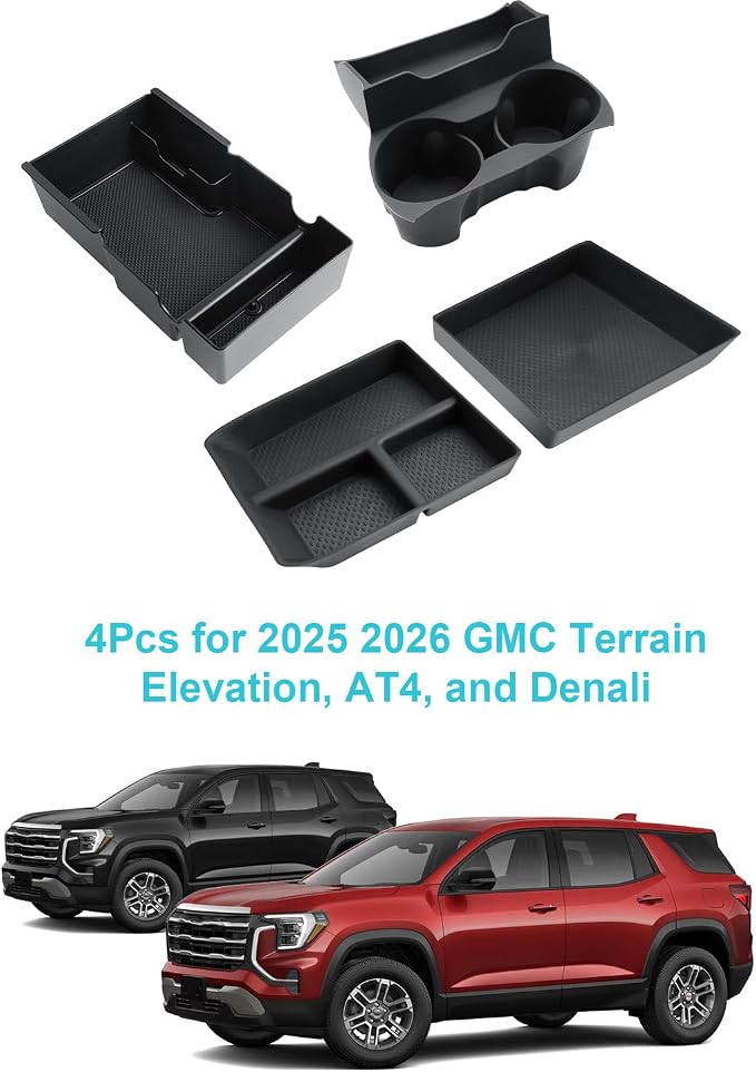 CDEFG 4Pcs for 2025 2026 GMC Terrain Center Console Organizer for 2025 2026 GMC Terrain Accessories Middle Console & Lower Console Organizer Storage Box & Cup Holder