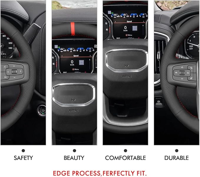 MEWANT Hand Stitch Car Steering Wheel Protector Wrap Cover for GMC Sierra 1500 2019-2023 / Sierra 1500 Limited 2022 / Sierra 2500 2020-2024 / Sierra 3500 2020-2024 / Yukon (XL) 2021-2023 Accessories