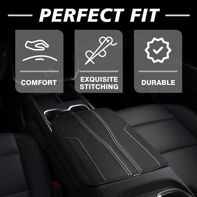 Muslogy Center Console Organizer & Armrest Cover Compatible with 2024 2025 GMC Acadia & Chevy Traverse Accessories Middle Console Storage Box & Vegan Leather Arm Rest Middle Console Protector
