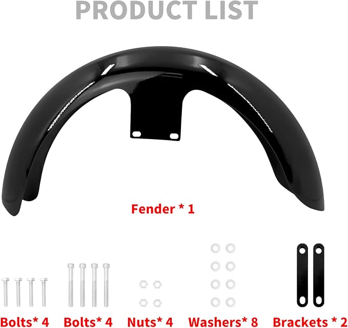 Front Fender 19'' 21'' 23'' Wheel Wrap Fit For Harley Touring Street Glide Road King Electra Glide Baggers (120/R19 Gloss Black)