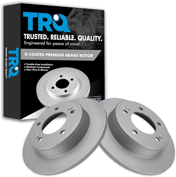 TRQ Rear Brake Rotor Set G Coated Solid Compatible with 2011-2023 Hyundai Elantra 2012-2023 Veloster 2018-2023 Kona 2020-2024 Venue 2014-2024 Kia Forte Forte5 Forte Koup Seltos Soul