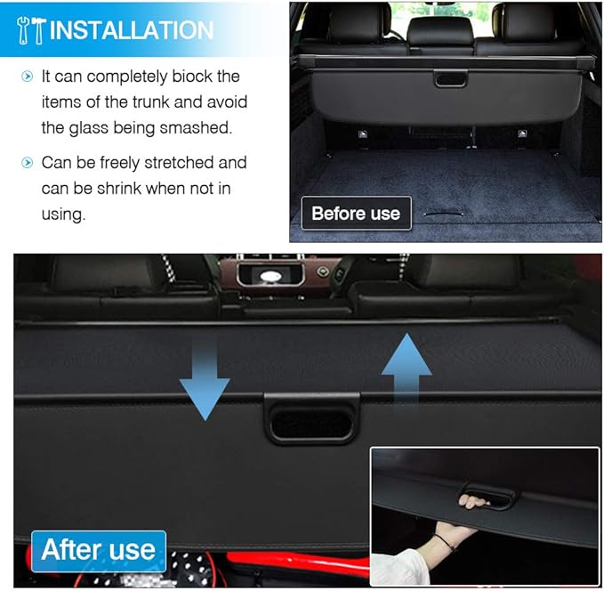 Powerty Retractable Cargo Cover for 2014-2019 Land Rover Range Rover Sport, Canvas Texture Trunk Cover Privacy Screen Rear Security Shade for Range Rover Sport Accessories