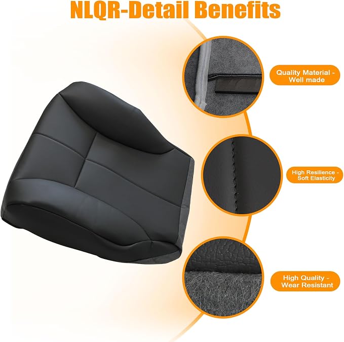 NLQR Driver Bottom Replacement Microfiber Leather Seat Cover & Driver Seat Foam Cushion Compatible with Dodge Ram 1500 2500 3500 1998 1999 2000 2001 2002#AZ Dark Gray