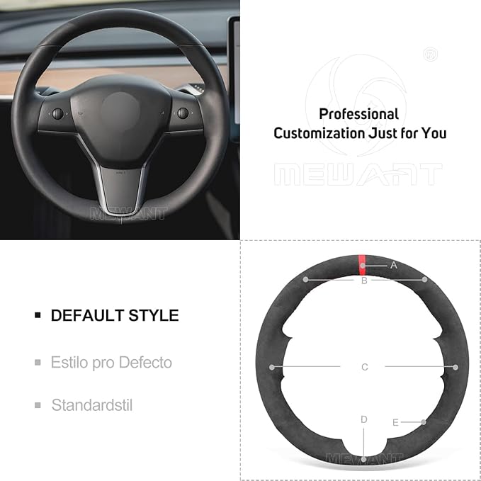 MEWANT Hand Stitch DIY Athsuede Steering Wheel Cover Wrap for Tesla Model 3 2017-2020 Car Interior