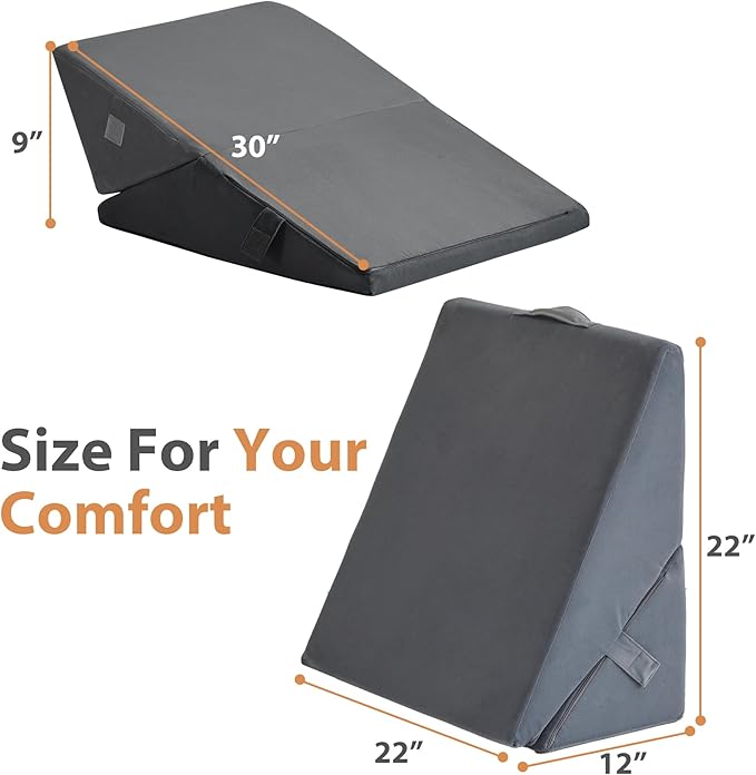 BIEEZZK Wedge Pillow, Adjustable Back Pillow for Sleeping, 9&12“ Bed Wedge Pillow Set for After Surgery, Triangle Memory Foam Pillow Wedges for Headboard, Acid Reflux, Snoring, GERD, Grey