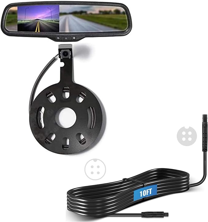 EWAY Backup Rear View Spare Tire Mount Camera w/ 10FT 4PIN Extension Cable for Jeep Wrangler 2007-2018 with 4.3" Anti-Glare Mirror LCD Monitor Reverse Camera with Removable Guideline
