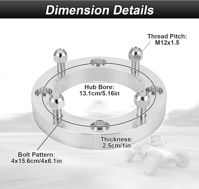 4PCS 1" Wheel Spacers Adapters 4x156mm to 4x156mm Billet Aluminum Compatible with Polaris RZR Pro XP Ranger Ace RS1 Trail Turbo S 900 1000 XP XC(2013-2026)