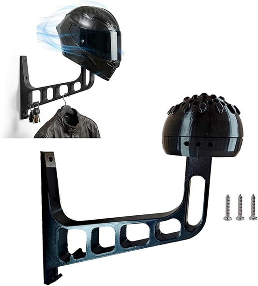Helmet Dryer and Motorcycle Helmet Wall Mount with Ventilation Fan, Rechargeable Helmet Rack Wall Mount Gear Hook, Helmet Cleaner Storage for Football, Hockey & Firefighter Helmets