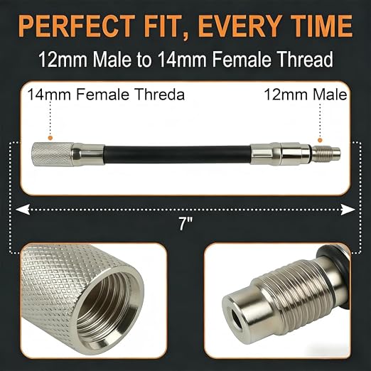 5608 12mm Compression Tester Adapter Compatible with 2008+ Ford 4.6L 5.4L 6.8L 3-Valve Engines, 12mm Male to 14mm Female Spark Plug Hole Thread, Deep Reach Cylinder Pressure Test Tool V2