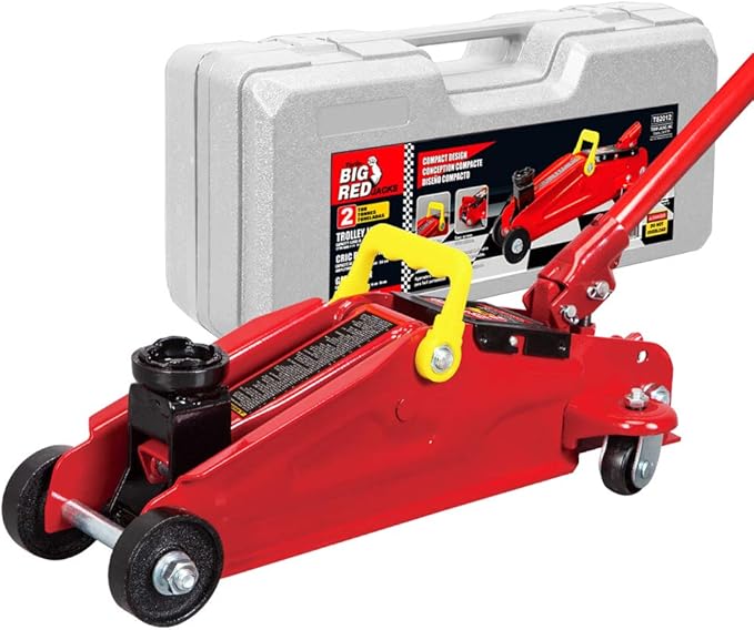 Big RED TAM82012 Torin Hydraulic Trolley Service/Floor Jack with Blow Mold Carrying Storage Case, 2 Ton (4,000 lb) Capacity, Red
