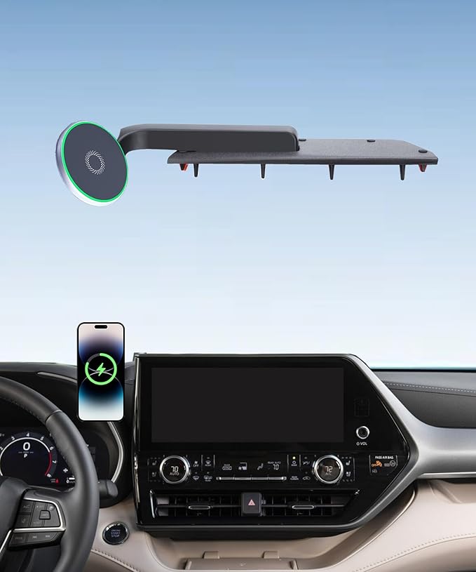 Car Phone Holder for 2020-2026 Toyota Highlander Accessories 15W Fast Wireless Charger Magnetic Cell Phone Mount Hands-Free 360 Degree Rotation, Dashboard Original-Size Replacement Model