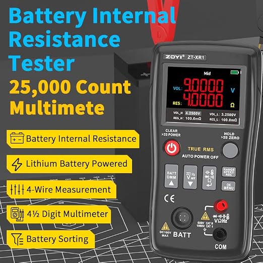 ZOYI Battery Internal Resistance Tester 2 in 1 multimeter Battery Voltage Meter Car Battery Tester for AAA AA Model 0.1mΩ-200Ω