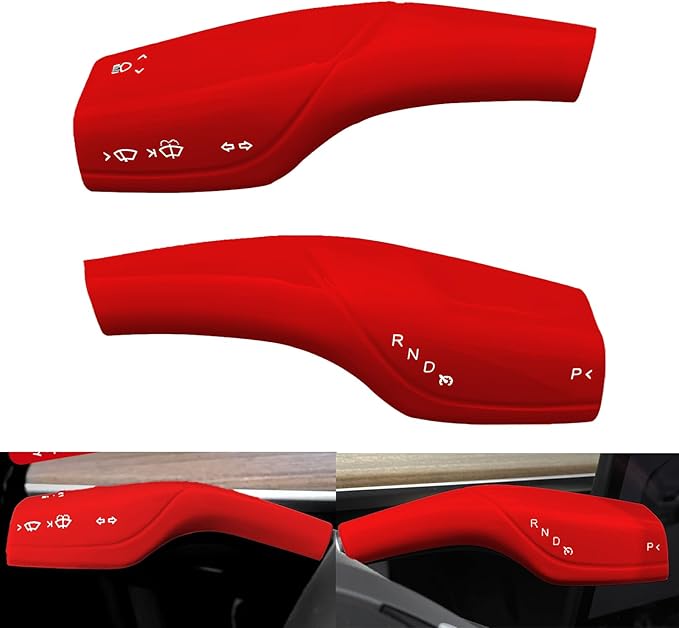 Steering Wheel Trim Cover with Gear Shift Cover for Tesla Model 3 Model Y Decorative Accessories 5Pcs (Red)