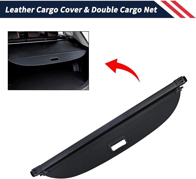 Cargo Cover & Double Cargo Net Compatible with Cadillac Optiq 2024 2025 2026,Retractable Trunk Cover Privacy Screen Security Shield Shade,Waterproof Trunk Accessories(Leather)