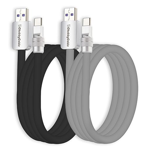 chubbycable Couple Chubby 2 Pack 120W USB C Cable Extra Thick Silicone Fast Charging Cable Compatible with iPhone 17-15 Series iPad Galaxy Series, Black+Gray, USB-A to Type-C, 13.1FT
